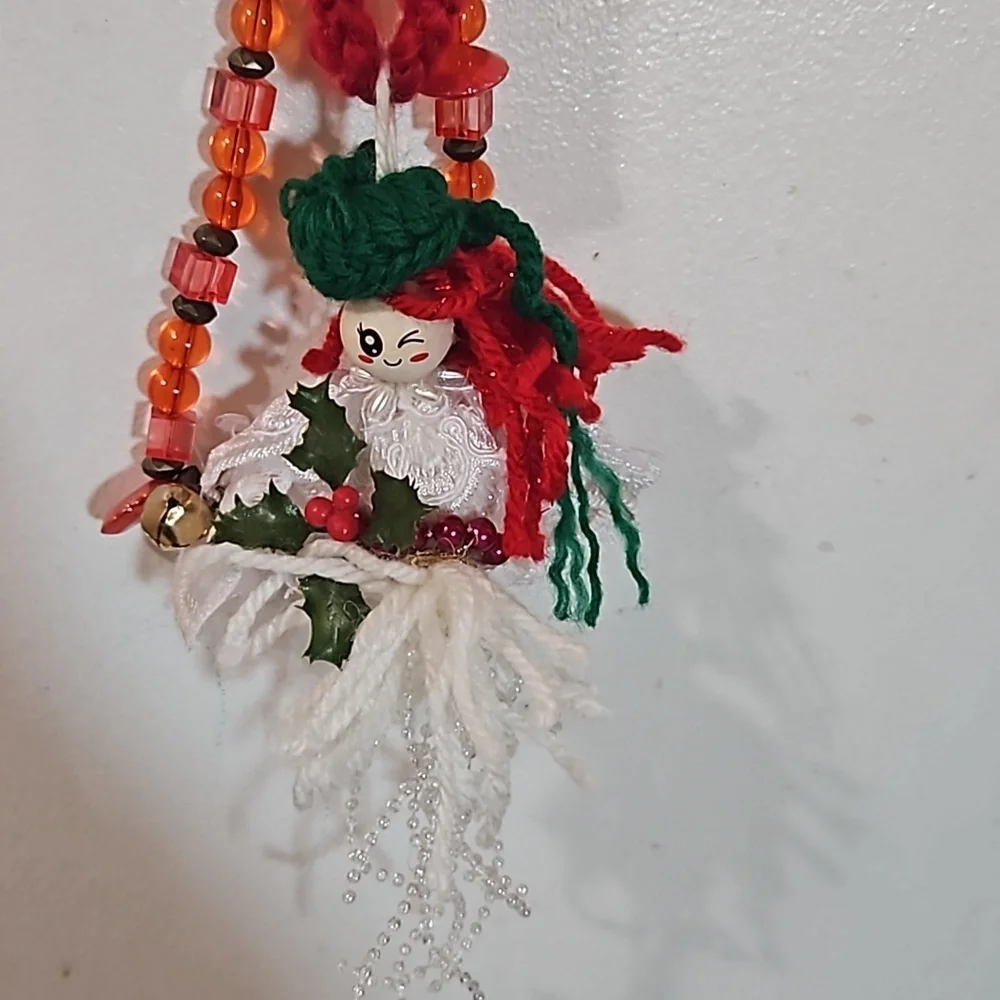 Hand Crafted Crochet Angel Handmade Christmas ornament Upcycled beads white gift - Picture 16 of 17